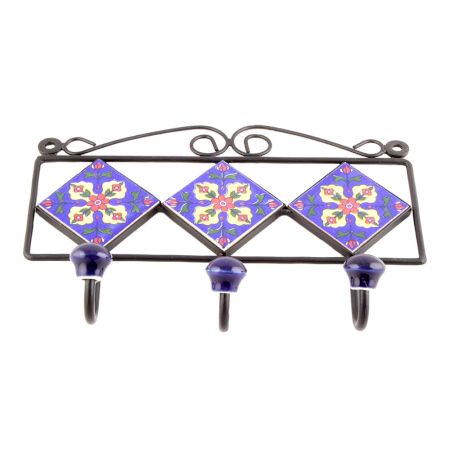 Navy Blue Red Tiny Flower Tiles Hooks